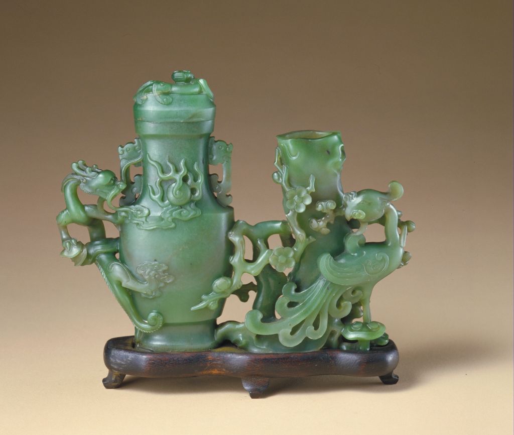 图片[1]-Jade dragon and phoenix vase-China Archive